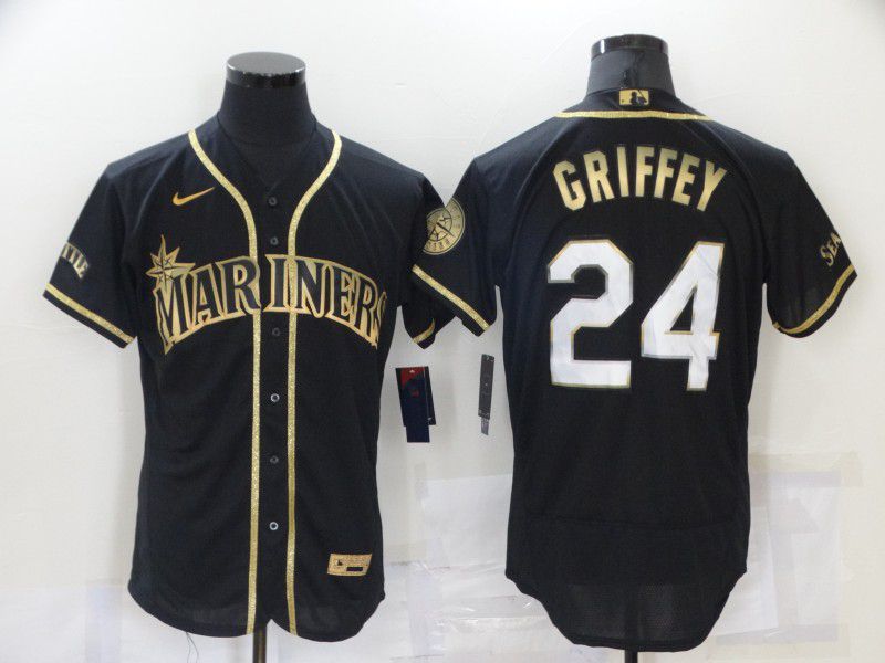 Men Seattle Mariners #24 Griffey Black gold Elite Nike 2021 MLB Jerseys